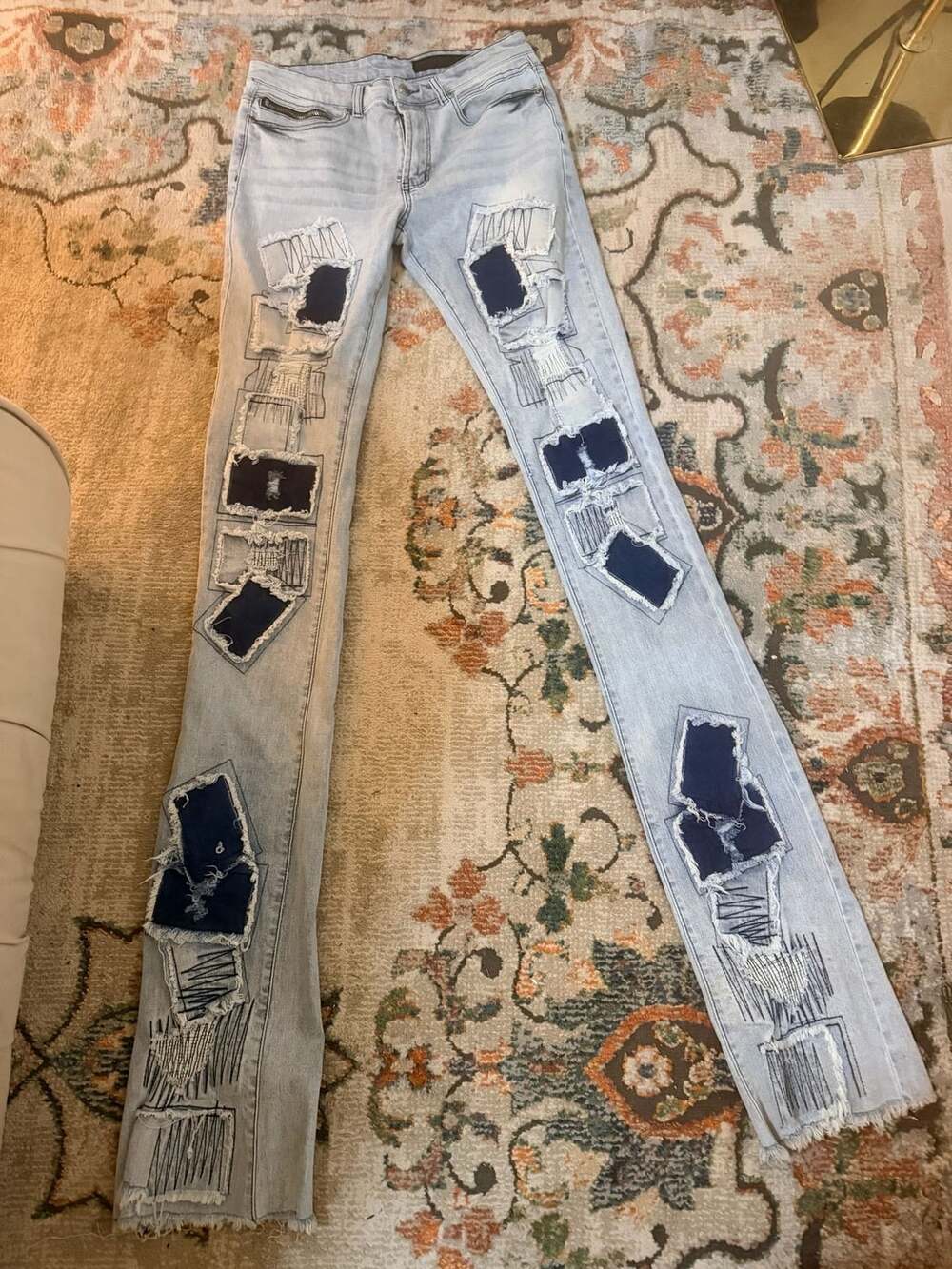 Rockstar Original Rsm225 Super Stacked Flare Jean Size 32”x 42” Patches
